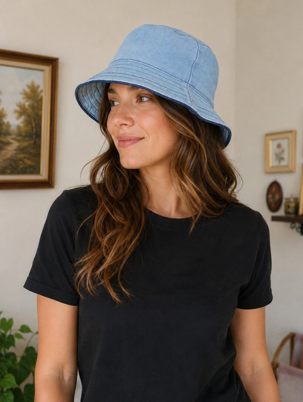 Reversible Denim Patchwork bucket hat Costal